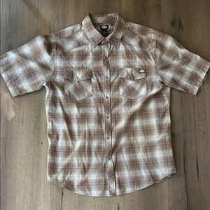 Dickies western Snap Tan Plaid Casual Shirt ! XL